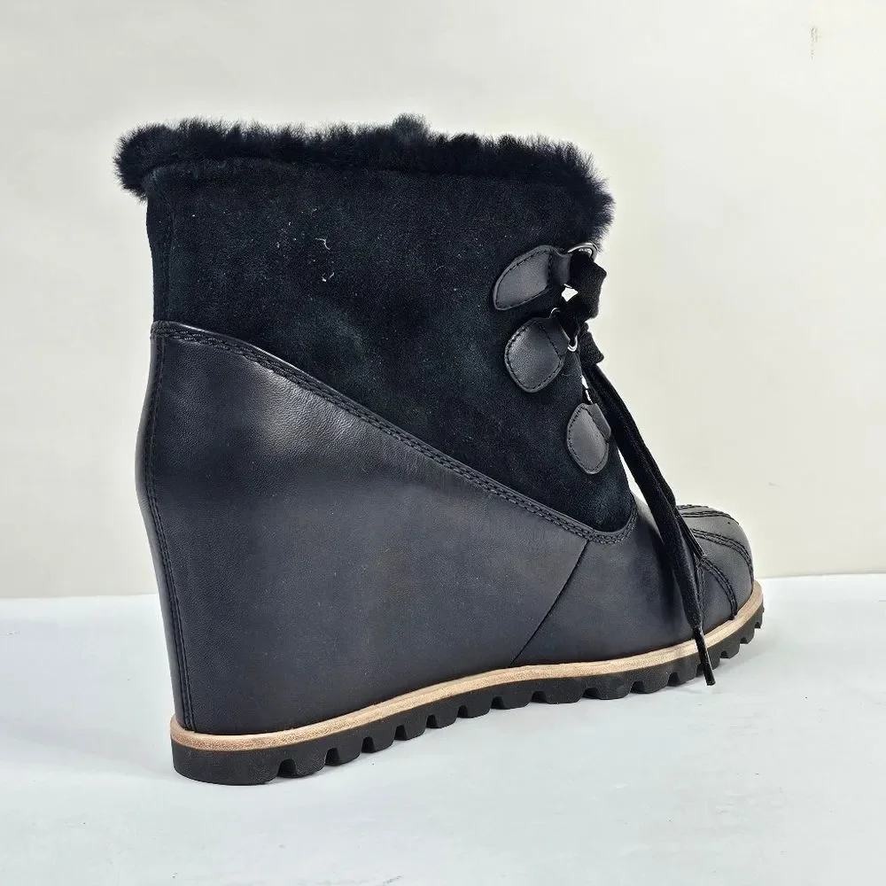 NWOB UGG Black Alasdair  Waterproof Leather Wedge Booties